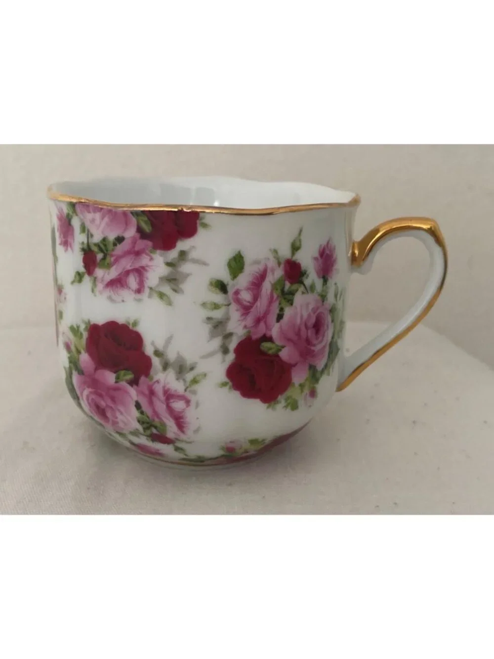 VTG Cup Saucer Floral Rose Chintz Gold Rim China No Markings Replacement
